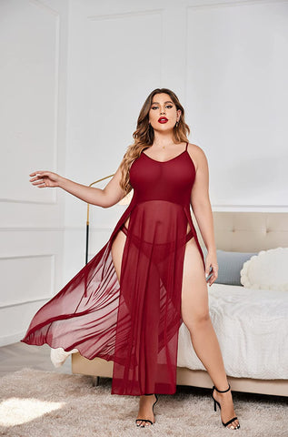 Vestido de talla grande Avidlove para babydoll, camisón largo de malla con tirantes, ropa de dormir exótica con aberturas laterales 