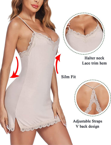 Avidlove Nachtwäsche Chemise Dessous Baumwolle Nachthemden für Frauen 