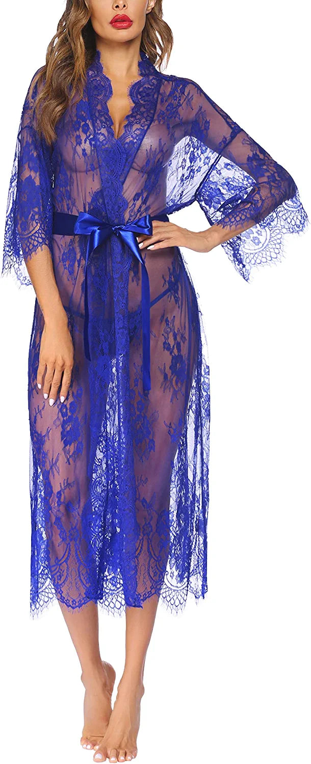 Avidlove Long Lace Lingerie Kimono Robe Sheer Babydoll Nightgown Nightdress