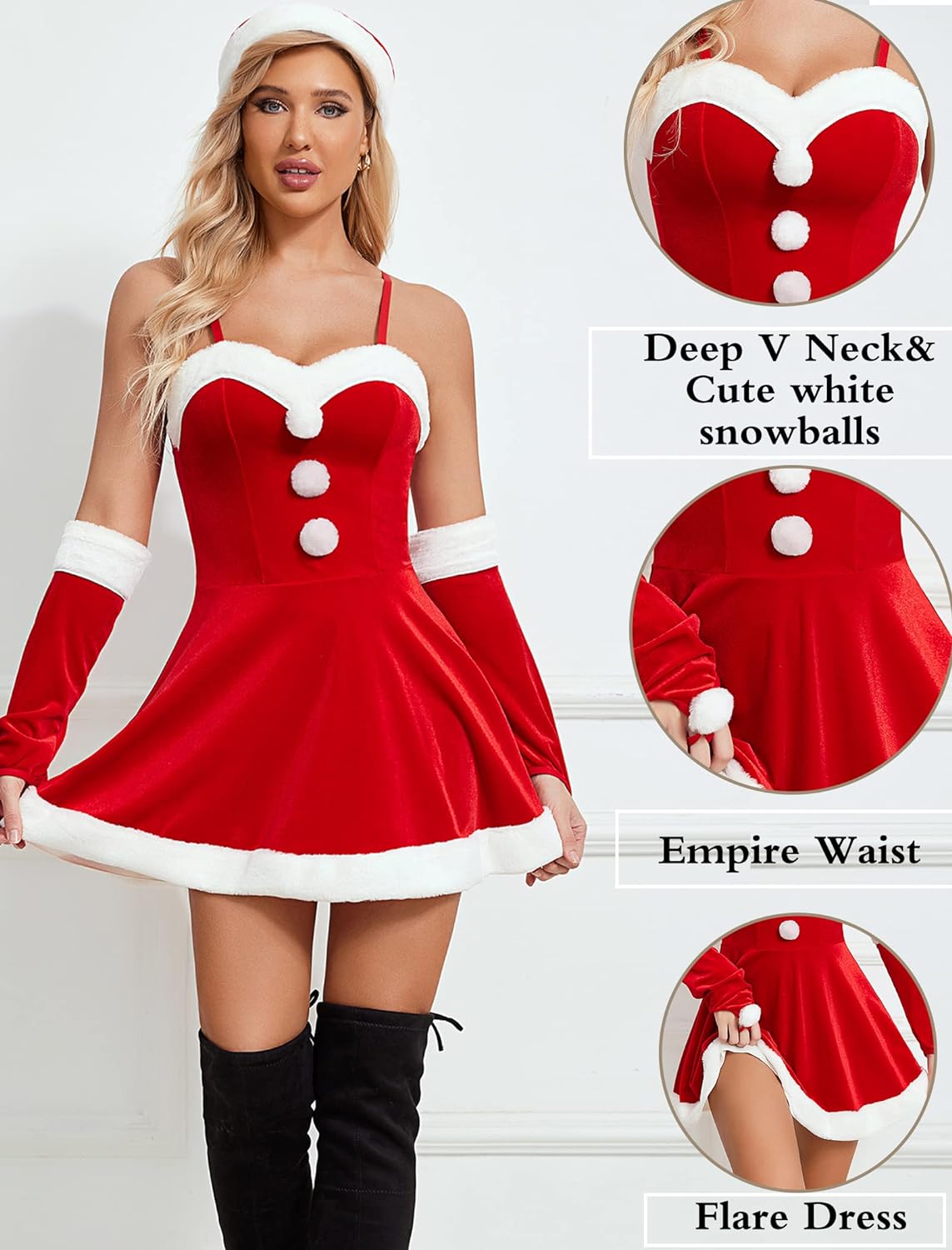 Avidlove 4 Pcs Mrs. Santa Claus Cosplay Christmas Dress Holiday Santa Outfit