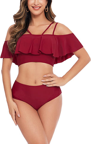 Trajes de baño Avidlove para trajes de baño de dos piezas Conjunto de bikini con parte superior con volantes y parte inferior de cintura alta 