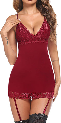 Avidlove Dessous Teddy Babydoll mit Strumpfhalter, Spitzenhemd, Unterkleid, ohne Strümpfe 