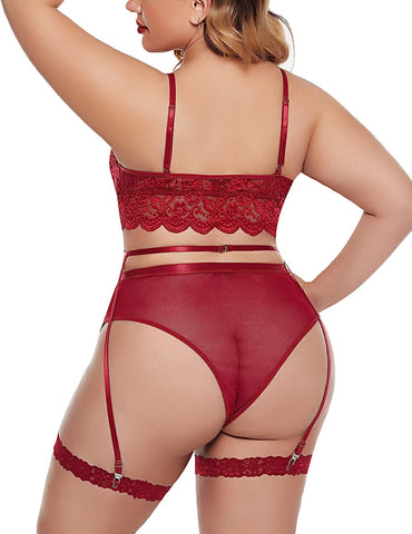 Conjunto de lencería de talla grande Avidlove para sujetador y bragas Conjunto de lencería con liga 