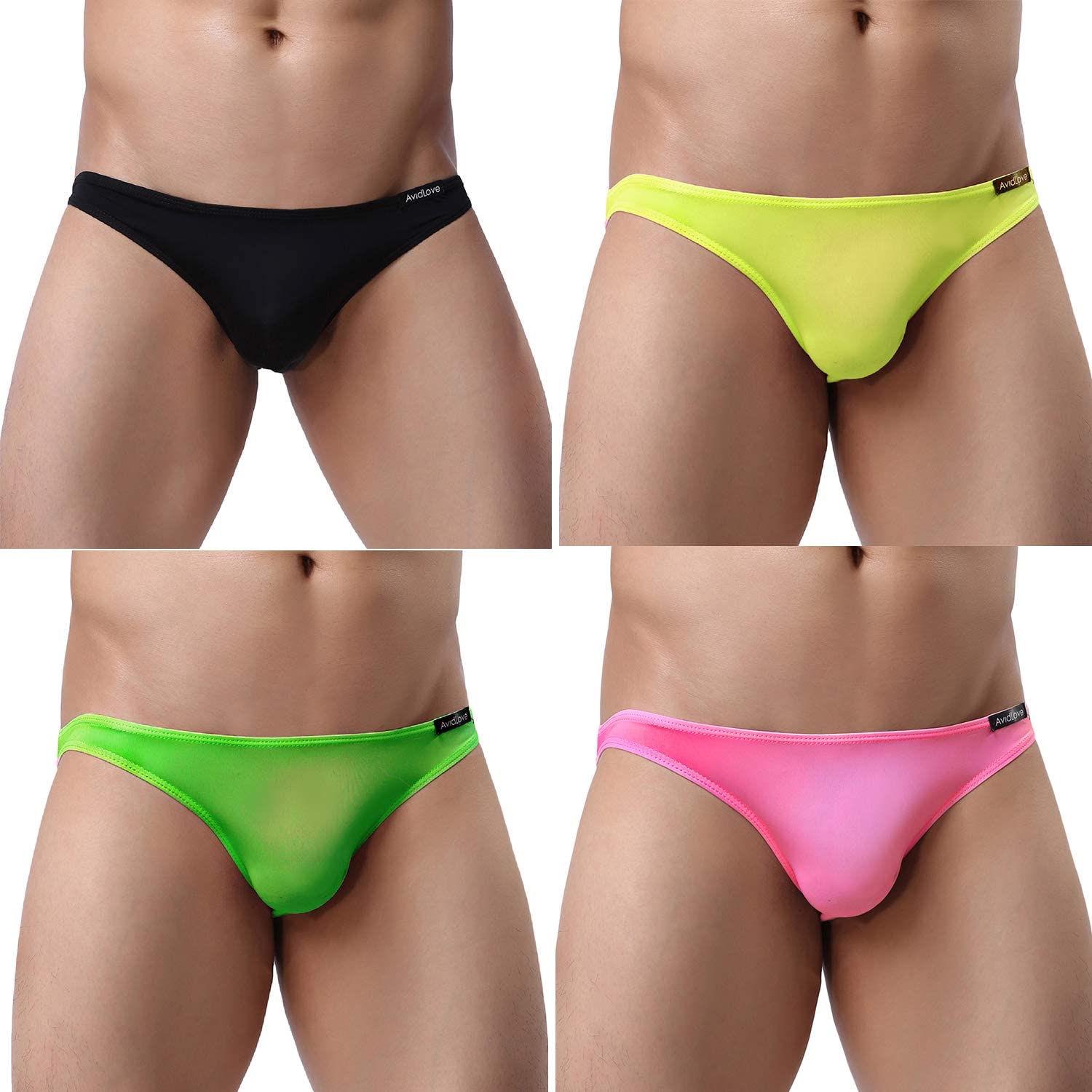 Pack de 4 calzoncillos tipo bikini elásticos de tiro bajo clásicos para hombre de Avidlove Underwear 