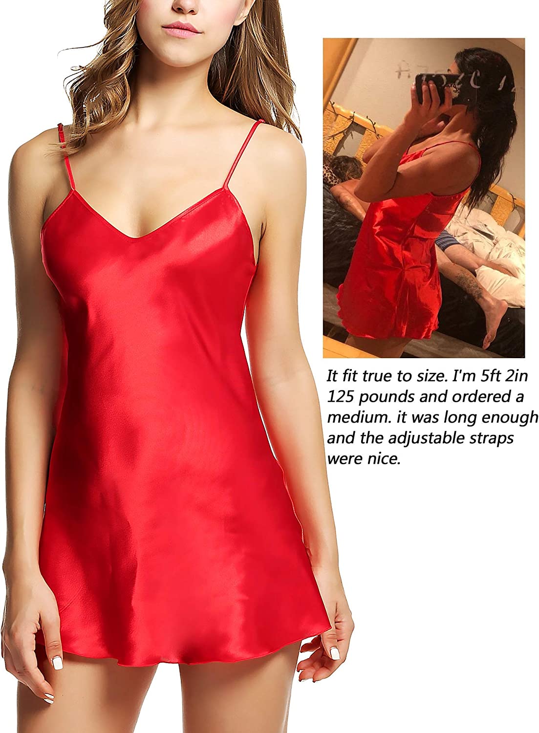 Avidlove Nachtwäsche Satin Nachthemd Mini Slip Chemise Kurze Nachtwäsche 