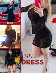 Avidlove Mesh Dress Long Sleeve Bodycon Sheer Dresses Crew Neck Mini Dresses for Club Party(Without Bra Panty)