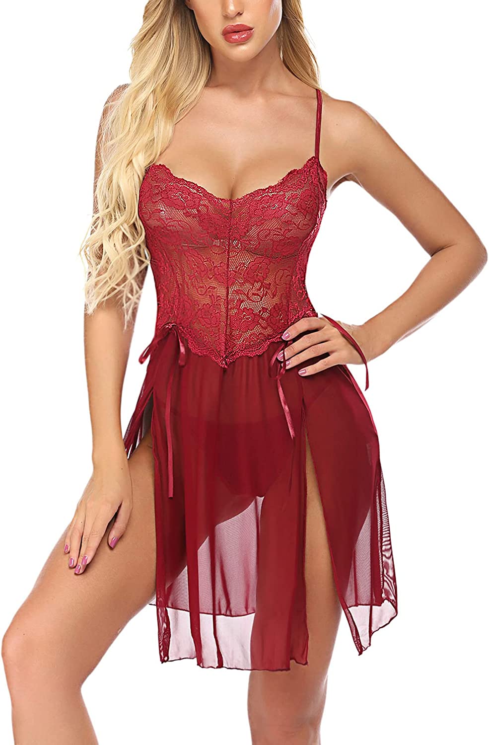 Avidlove Spitzen-Dessous, Babydoll, Kleid, Träger, Chemise, Nachtwäsche, Nachthemd, S-XXL 