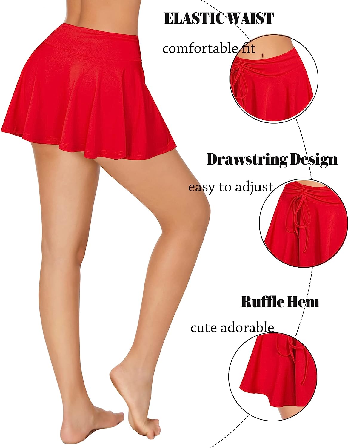 Avidlove Mini Skirt for Pleated Drawstring High Waist Skater Skirt Lingerie Skirts S-XXL