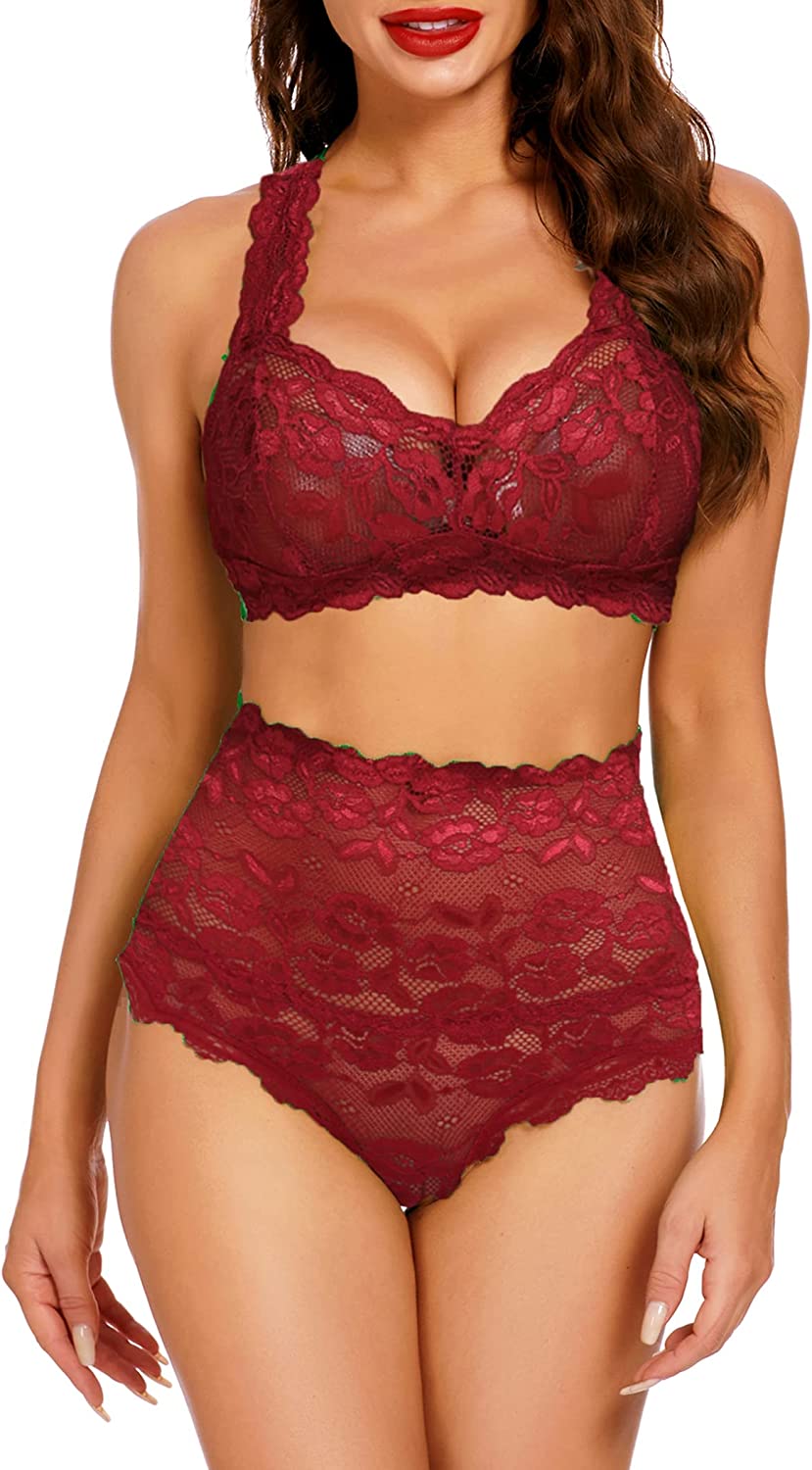 Avidlove Dessous-Set mit hoher Taille, Spitzen-Bralette-Set, BH-Höschen-Set