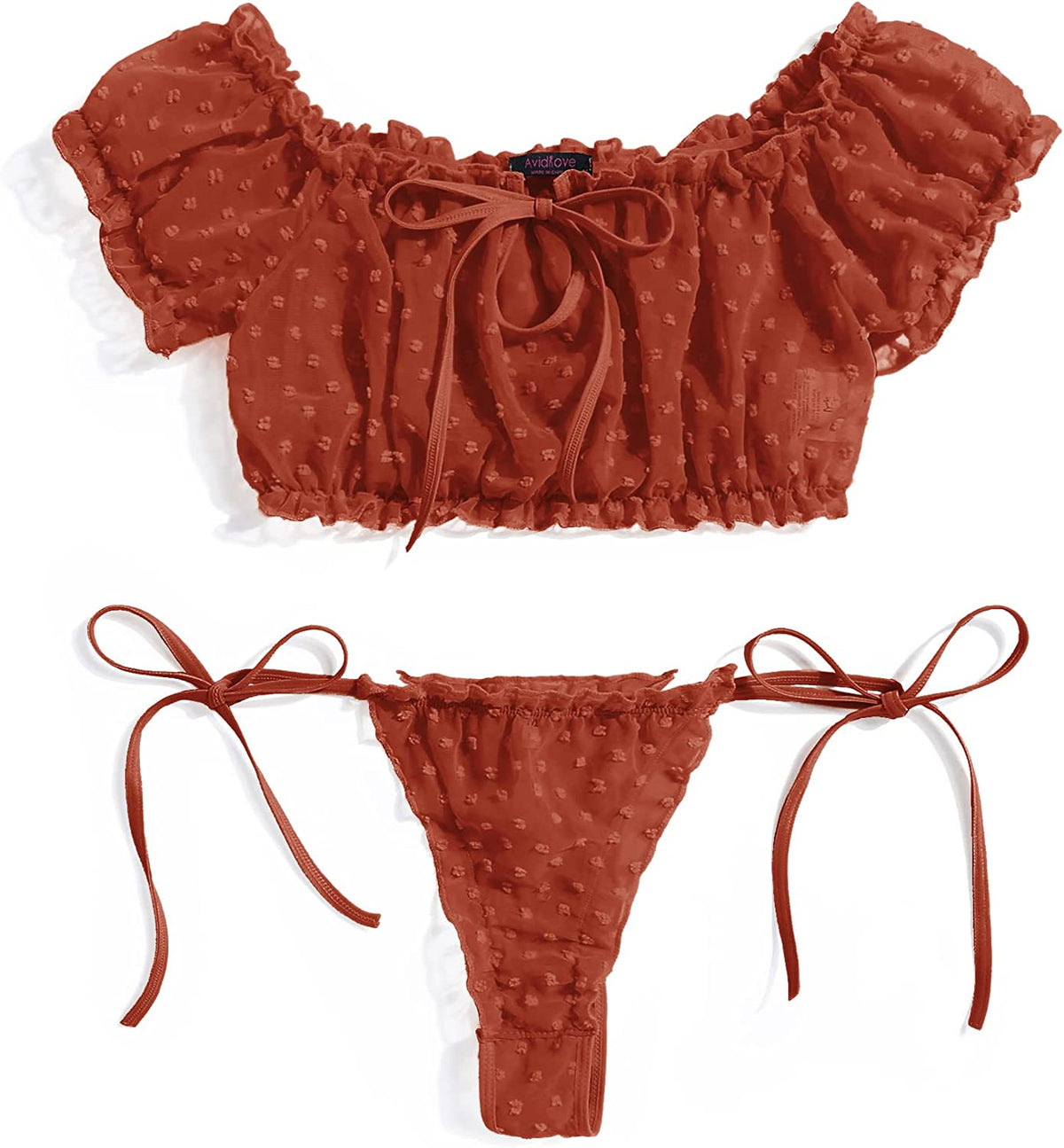 Avidlove Bra and Panty Set Ruffle Lingerie Set Mesh Babydoll Chemise