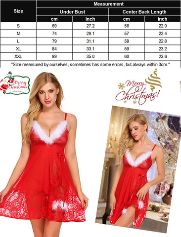 Avidlove Weihnachts-Dessous, Weihnachtsmann-Dessous für Spitzen-Babydolls, Chemises-Set 