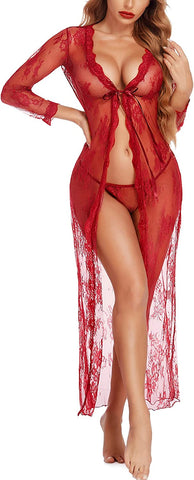 Avidlove Spitzen-Bademantel für Dessous, Braut-Spitzen-Babydoll-Bademantel, Dessous, transparentes Hochzeitskleid 