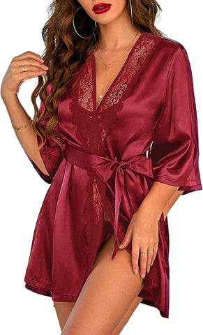 Avidlove Kimono-Robe, kurz, Satin, rein, kurz, seidig 