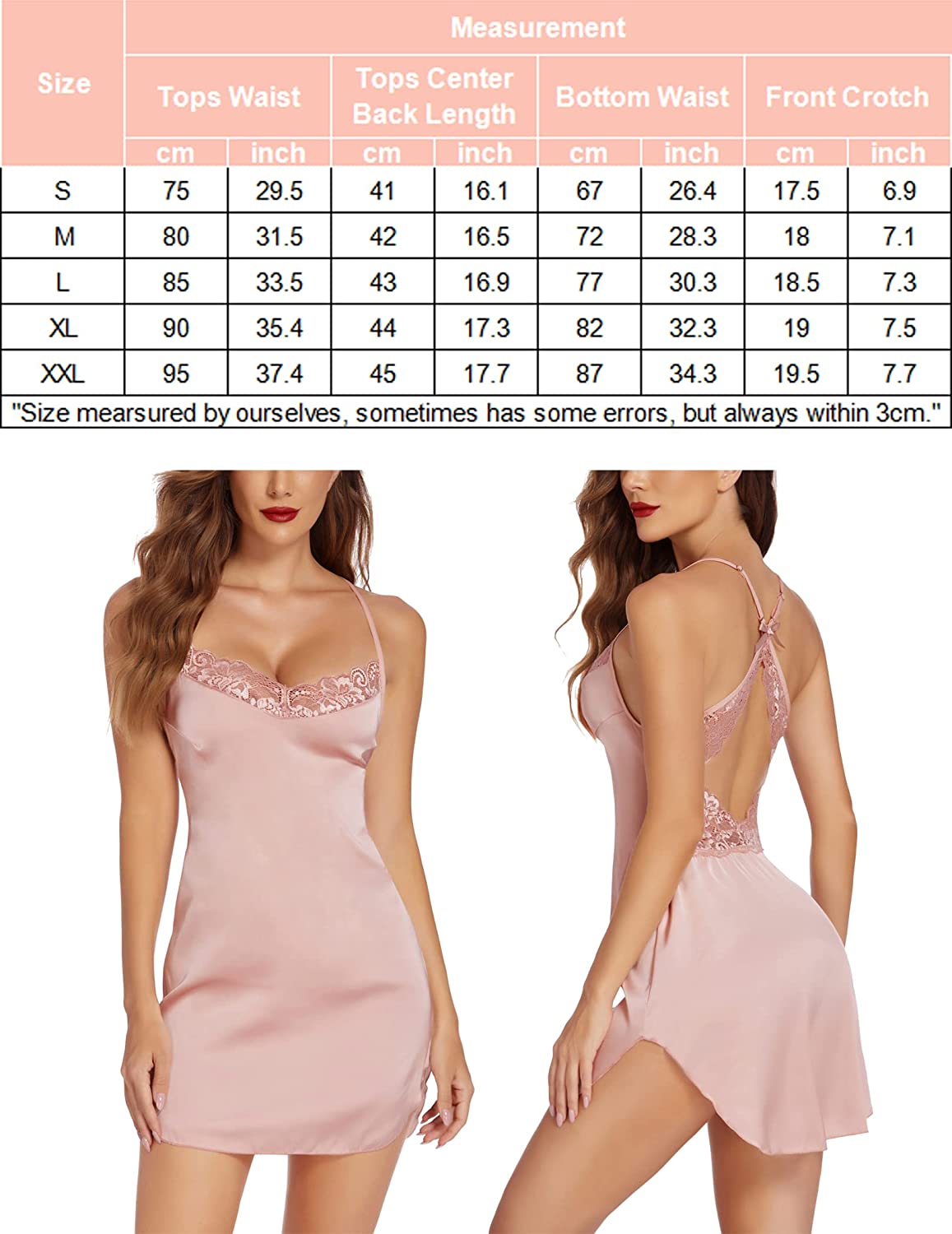 Avidlove Dessous für Satin-Spitzen-Chemise-Nachthemd Seide Babydoll Nachtwäsche Kleid