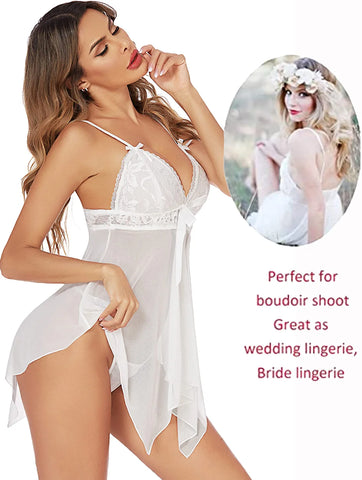 Avidlove Lingerie Lace Babydoll Nightdress Mesh Chemise V Neck Sleepwear