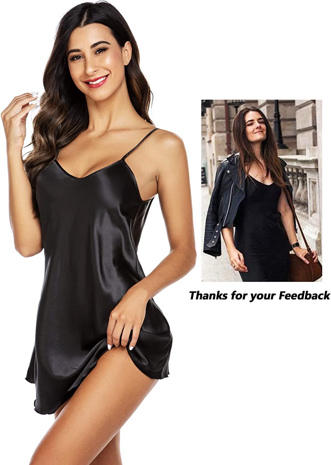 Avidlove Nachtwäsche Satin Nachthemd Mini Slip Chemise Kurze Nachtwäsche 