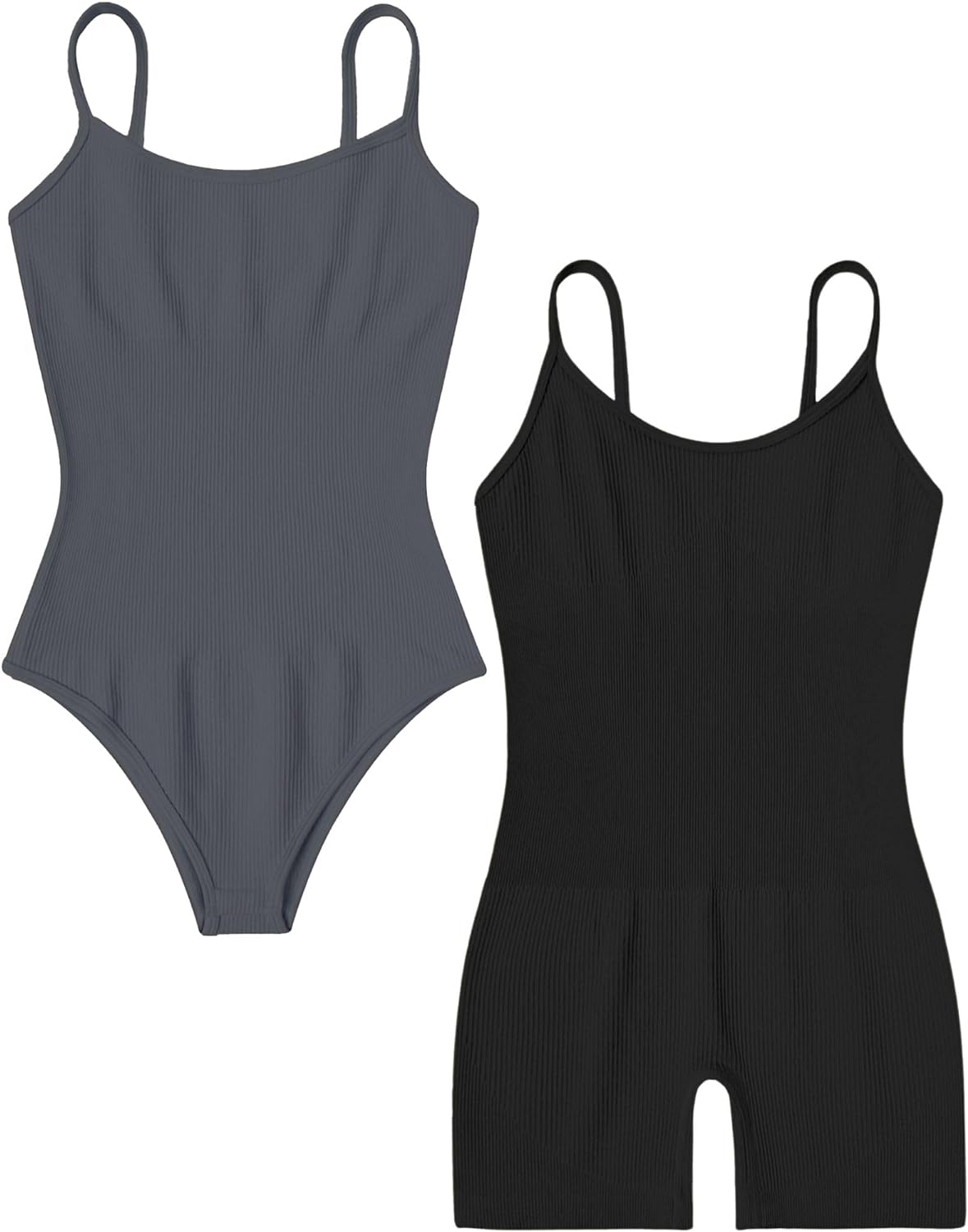 Avidlove 2-teiliger Bodysuit für gerippten Shapewear-Bodysuit, Bauchkontrolle, Spaghettiträger, Yoga-Strampler 