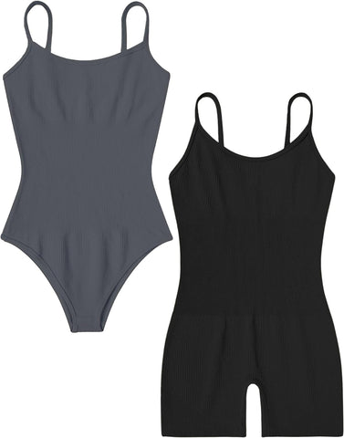 Avidlove 2 Piece Bodysuits for Ribbed Shapewear Bodysuit Tummy Control Spaghetti Strap Yoga Romper