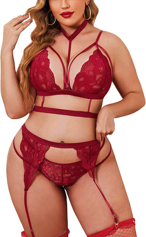 Avidlove Strumpfband-Dessous-Set mit Choker, Riemchen-BH und Höschen-Set, Teddy-Babydoll-Bodysuit (ohne Strümpfe) 