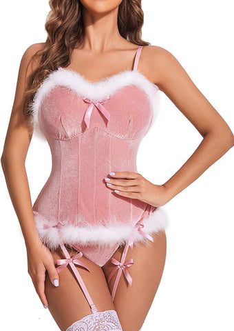 Avidlove Weihnachts-Dessous für Weihnachtsmann-Kostüm, Bustier, Korsett, Top, Body, Strumpfhalter, Dessous 