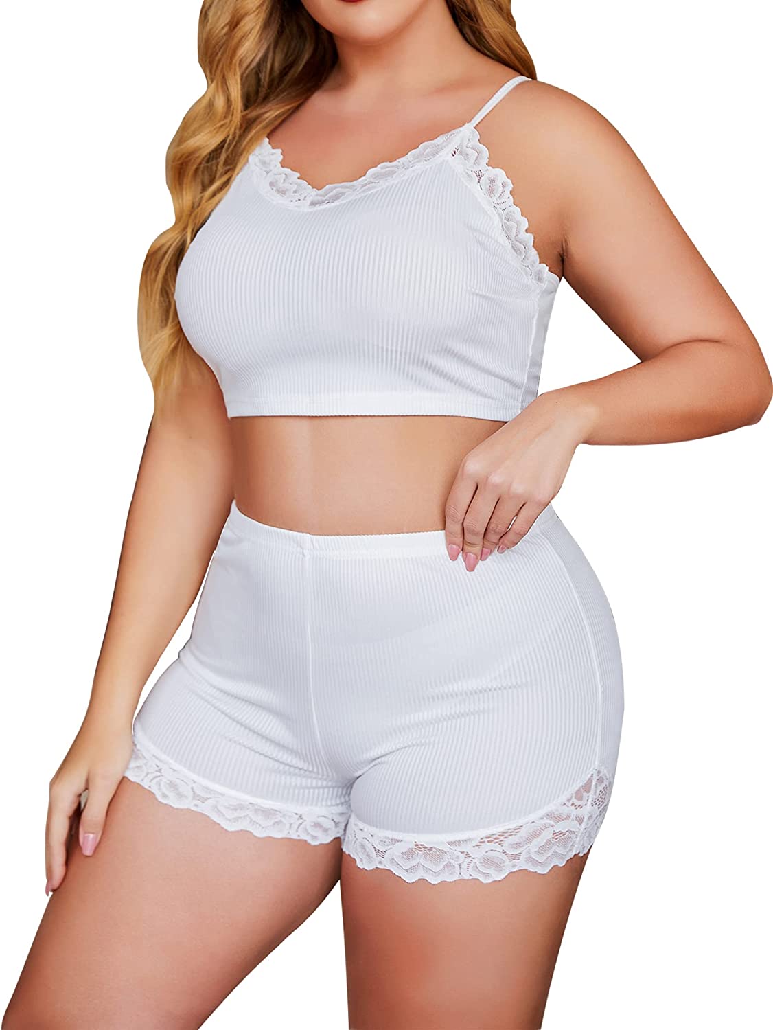 Avidlove Plus Size Lingerie Set Lace V Neck Cami Top and Shorts Pajama Set
