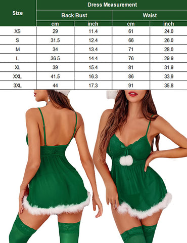 Avidlove Weihnachts-Dessous, rotes Weihnachtsmann-Babydoll, Spitzen-Chemise, Nachtwäsche, Kleid, Weihnachtskleider für Damen 