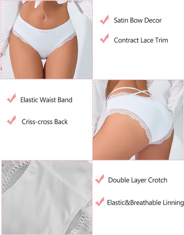 Avidlove Underwear Lace Trim Classic Briefs Crisscross Back Panties 4 Packs