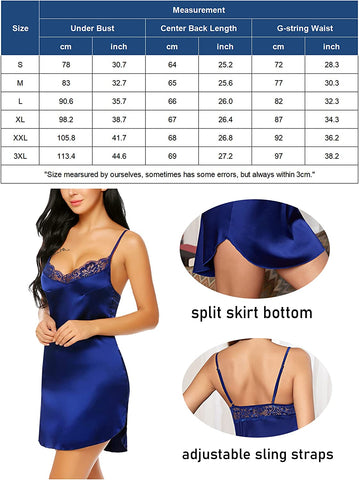 Avidlove Nachtwäsche Satin Nachtwäsche Spitze Chemises Mini Full Slip 