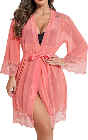 Bata de lencería Avidlove, bata tipo kimono de encaje, bata de baño, camisón tipo babydoll 