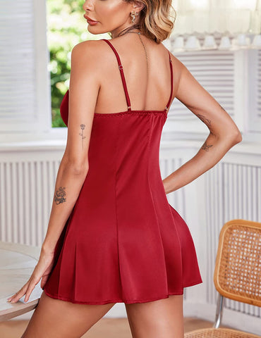 Avidlove Satin-Nachthemd mit V-Ausschnitt, Seidennachthemd, Spitzenhemd, Satin-Unterkleid, Seiden-Negligé 