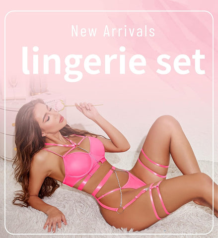 Avidlove Dessous-Set mit Riemchen, 5-teilig, Dessous-Strumpfband mit Bügel, Push-Up-BH und Kette 