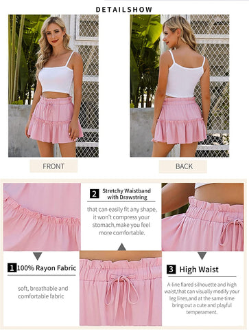 Avidlove Summer High Waist Ruffle Short Skirt A-Line Beach Mini Skirts with Drawstring