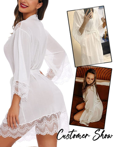 Bata de lencería Avidlove, bata tipo kimono de encaje, bata de baño, camisón tipo babydoll 