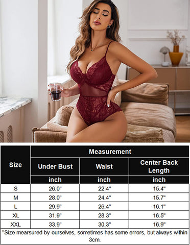 Avidlove Bodysuit mit Druckknopfverschluss im Schritt, Spitzen-Teddy-Dessous, einteilig, Dessous für Damen 