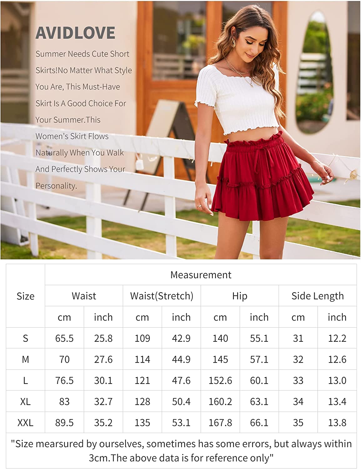 Avidlove Summer High Waist Ruffle Short Skirt A-Line Beach Mini Skirts with Drawstring