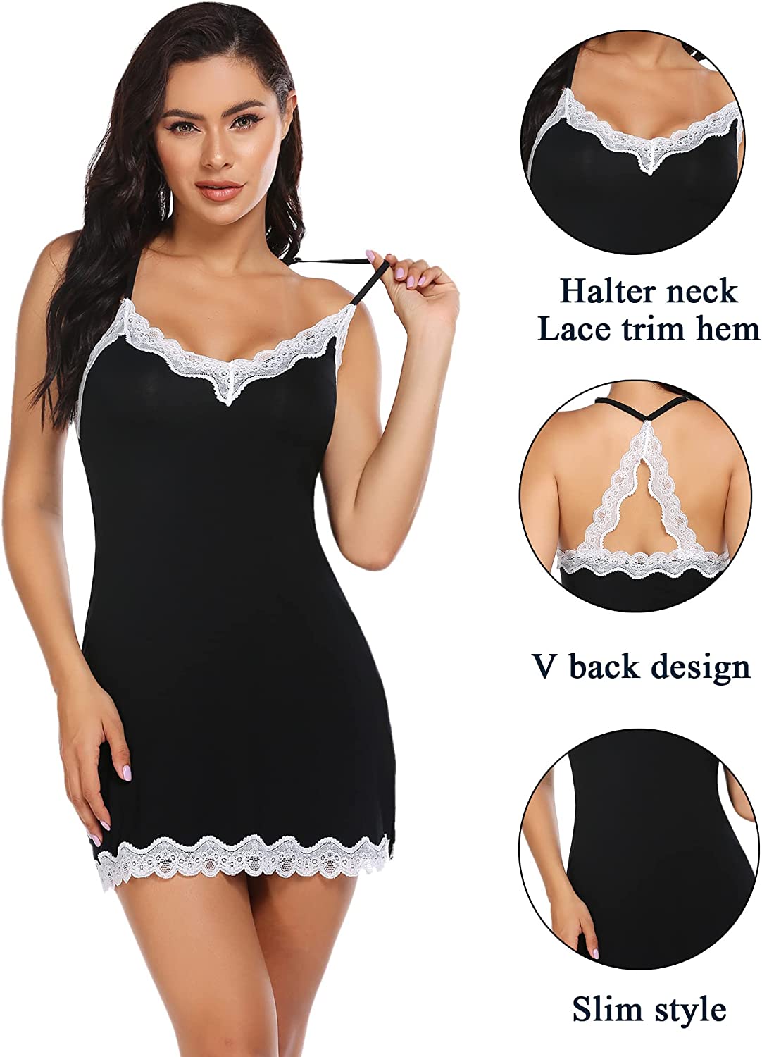 Avidlove Nachtwäsche Chemise Dessous Baumwolle Nachthemden für Frauen 