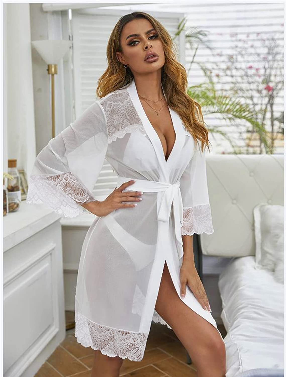 Bata de lencería Avidlove, bata tipo kimono de encaje, bata de baño, camisón tipo babydoll 