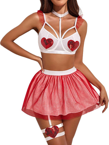 Avidlove Dessous-Set für Halloween-Amor-Kostüme, zweiteilige Push-Up-Dessous-Outfits mit Bügel 