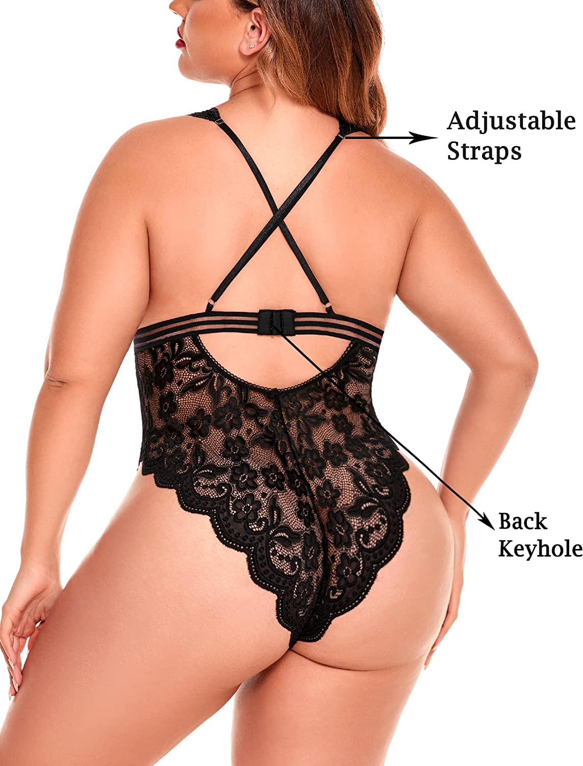 Avidlove Dessous in Übergröße, Teddy-Bodysuit mit Druckknopfverschluss im Schritt, einteilig, Babydoll aus Spitze, 14–24 Plus 