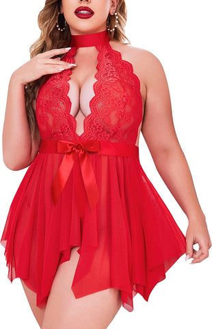 Babydoll de talla grande de Avidlove para lencería de encaje floral con cintura alta 