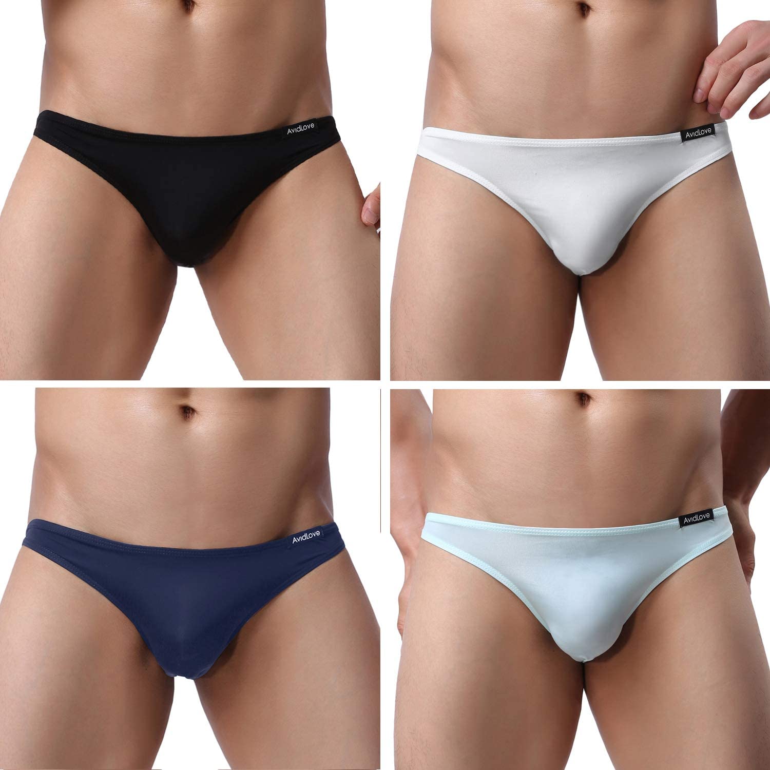 Avidlove Underwear Herren-Bikinislips, 4er-Pack, klassisch, niedrig geschnitten, dehnbar, mit Hüfte 