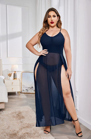 Vestido de talla grande Avidlove para babydoll, camisón largo de malla con tirantes, ropa de dormir exótica con aberturas laterales 