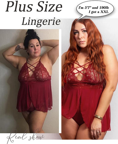 Avidlove Plus Size Babydoll Snap Crotch Lingerie V Neck Lace Nighty Sleepwear L-4XL