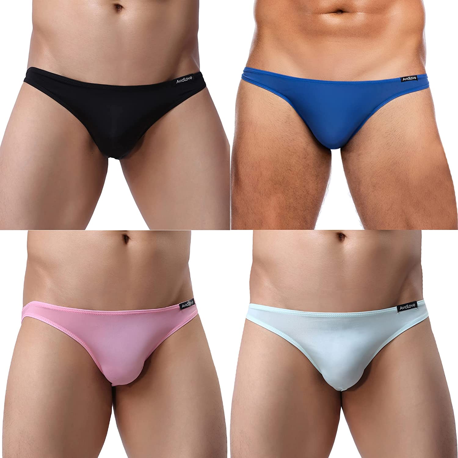 Avidlove Underwear Herren-Bikinislips, 4er-Pack, klassisch, niedrig geschnitten, dehnbar, mit Hüfte 