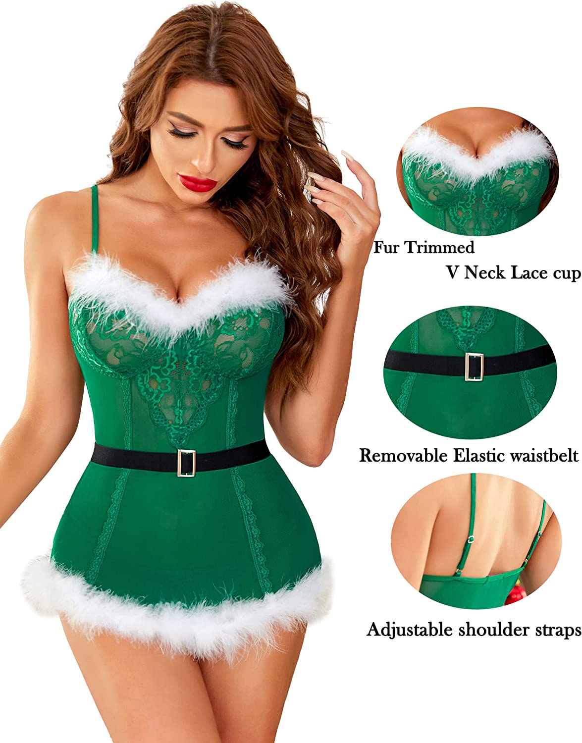 Conjunto de camisones tipo babydoll de Papá Noel con lencería navideña de Avidlove 