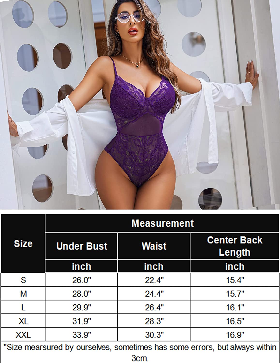 Avidlove Bodysuit mit Druckknopfverschluss im Schritt, Spitzen-Teddy-Dessous, einteilig, Dessous für Damen 