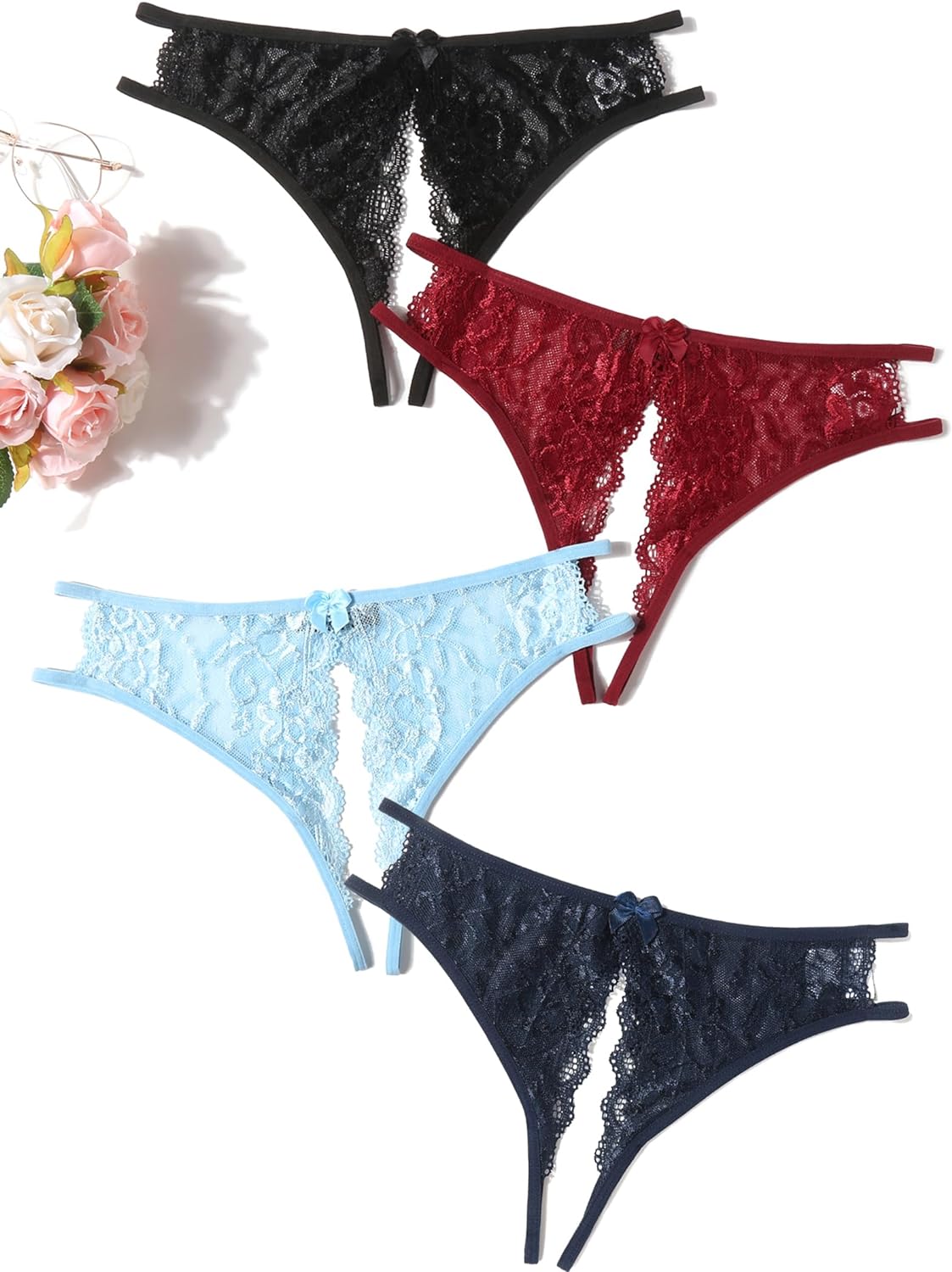 Avidlove Lace Panties Underwear Floral Lace Briefs with Cute Bow Center