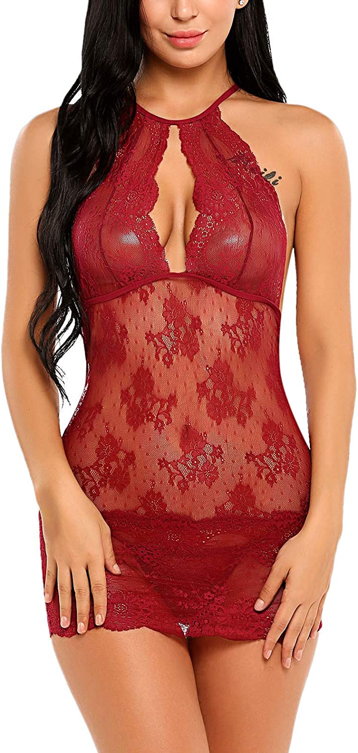 Avidlove Babydoll Lingerie Neck Halter Teddy Lingerie Lace Chemise