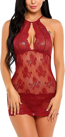 Lencería Babydoll Avidlove con escote halter y encaje 