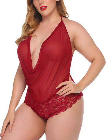 Avidlove Dessous Teddy Einteiler Spitzen Neckholder Babydoll Bodysuit 